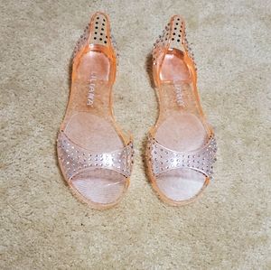 LILANA PINK RHINESTONE JELLY LOAFERS...SIZE 7,8,